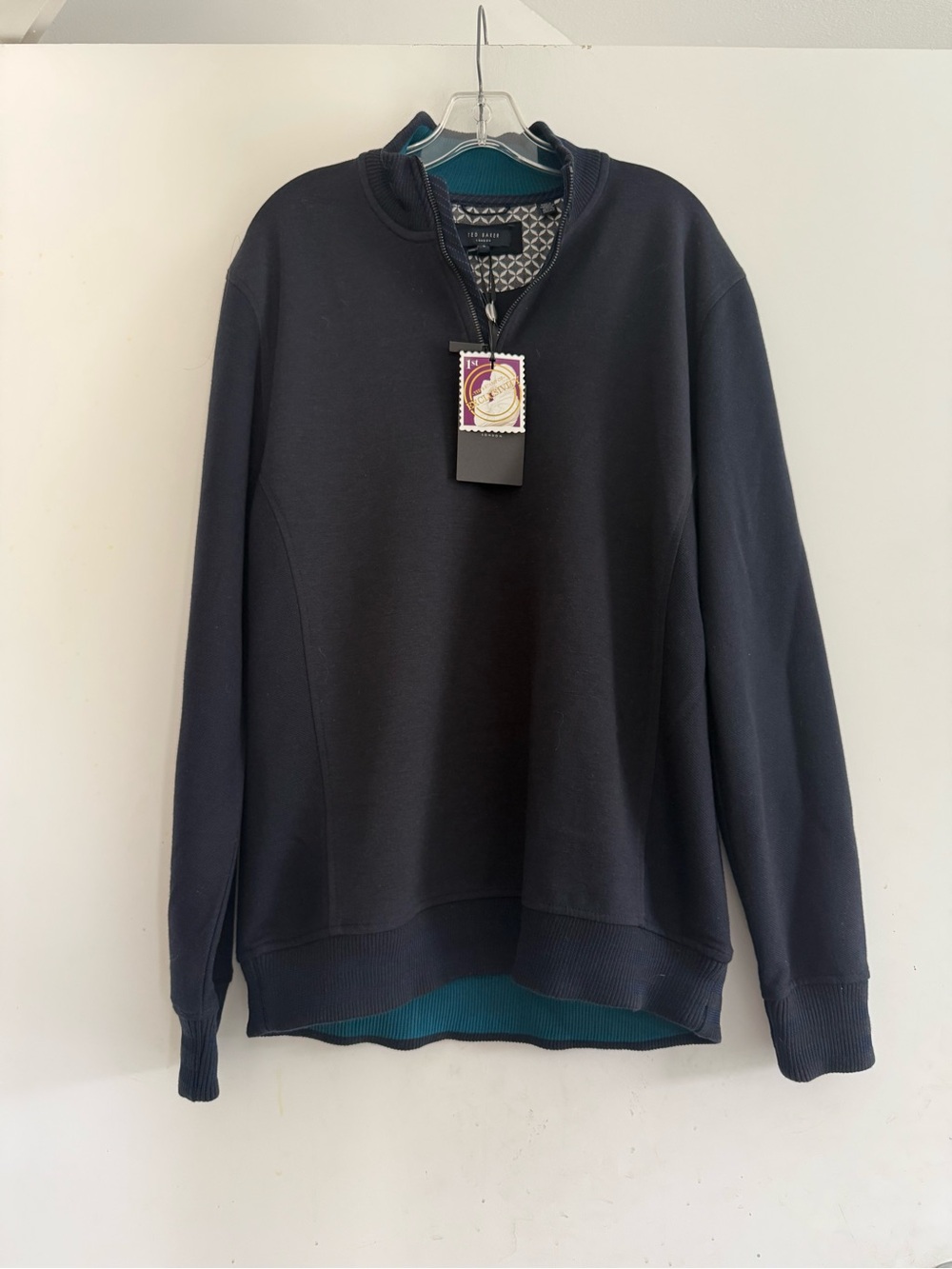Ted Baker Men's Black Crewneck Sweater with Teal Lining